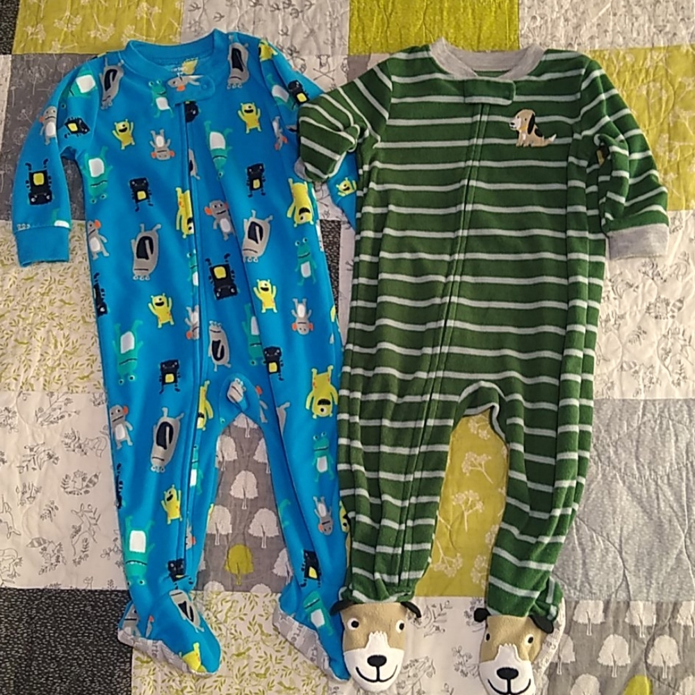 Fleece footie pajamas, monsters, dog